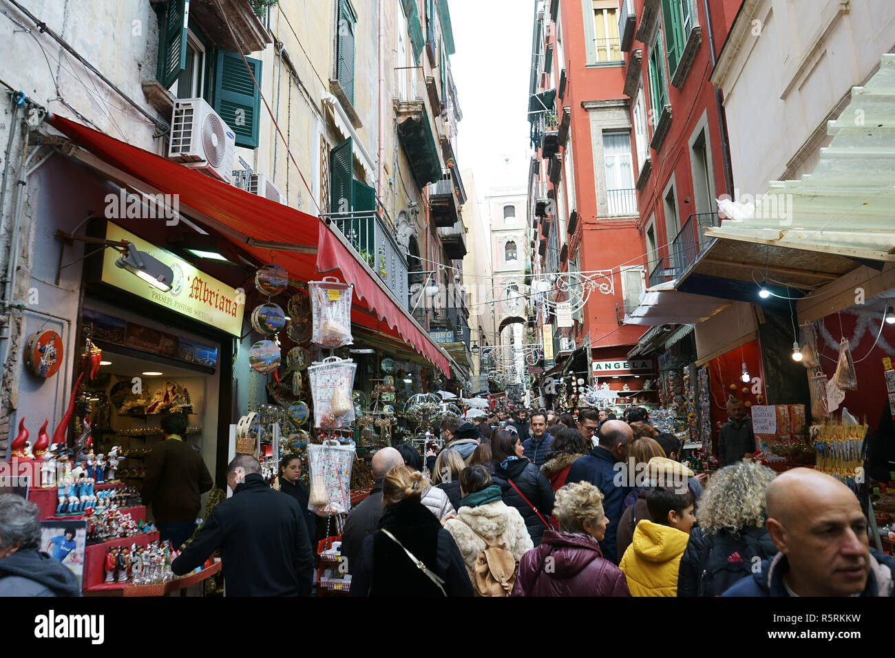 NAPLES, ITALY, view of the 'Christmas Alley' (Via San Gregorio Armeno) home to the Neapolitan Presepi (Nativity scene and  Christmas cribs) Stock Photo