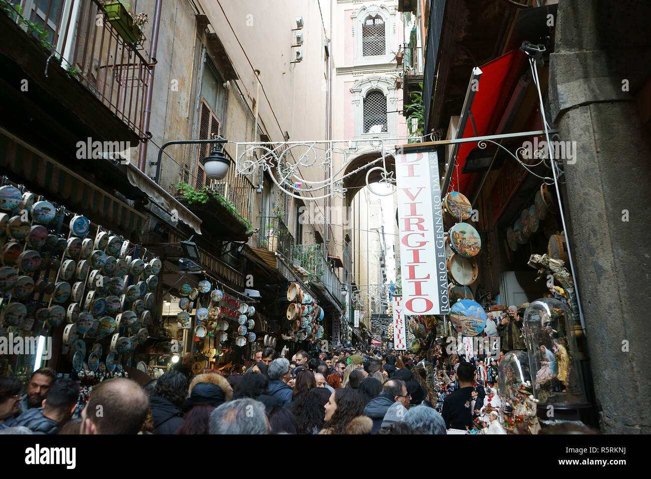 NAPLES, ITALY, view of the 'Christmas Alley' (Via San Gregorio Armeno) home to the Neapolitan Presepi (Nativity scene and  Christmas cribs) Stock Photo