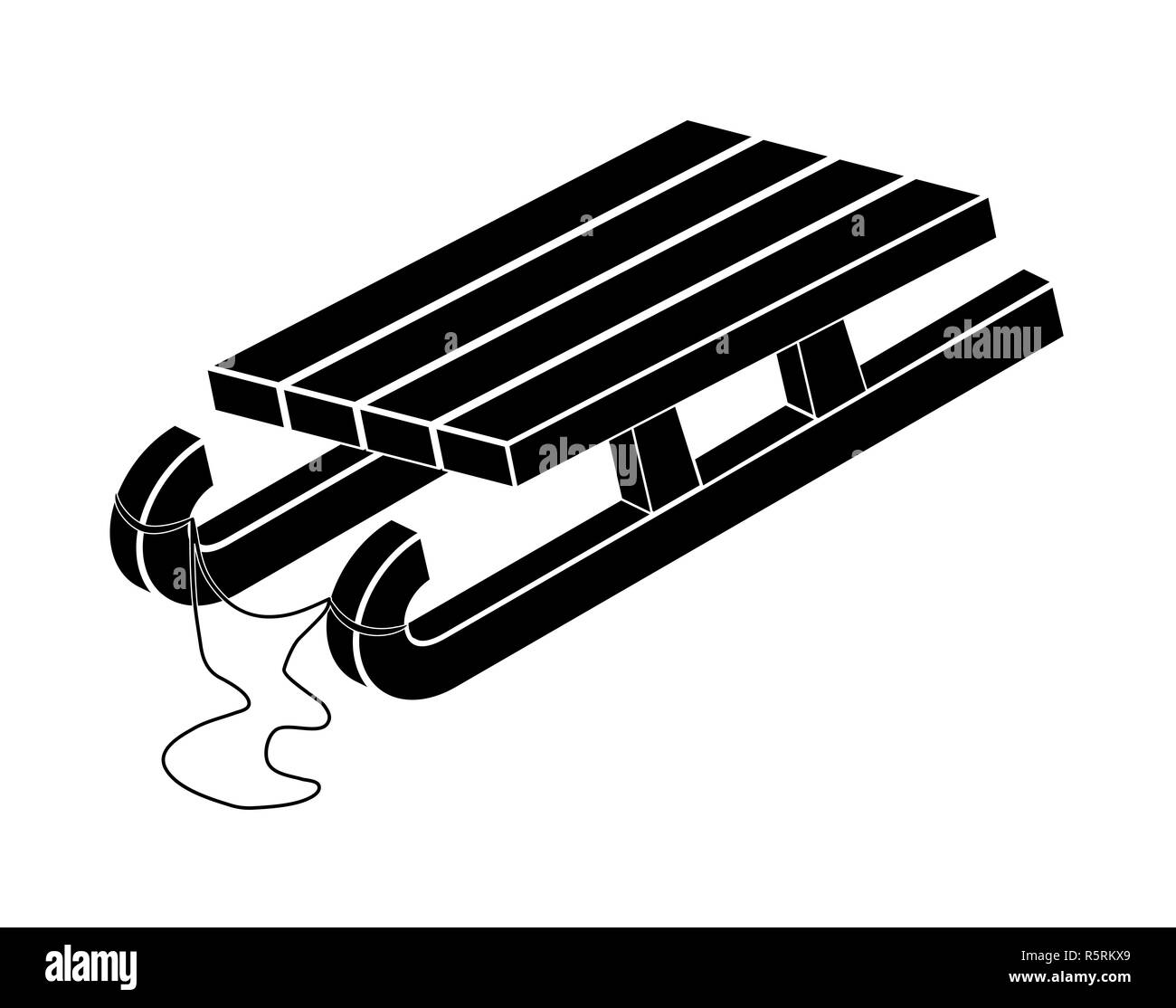 sled, wooden sledge silhouette, outline vector symbol icon design Stock