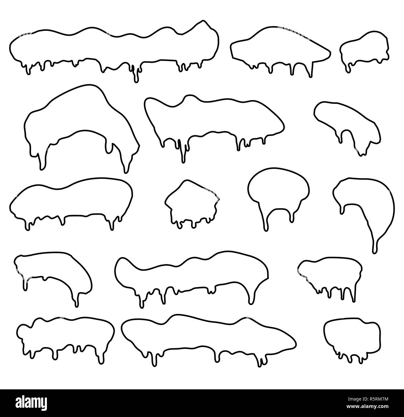 Icicles, snow cap, drift outline vector symbol icon design set Stock ...