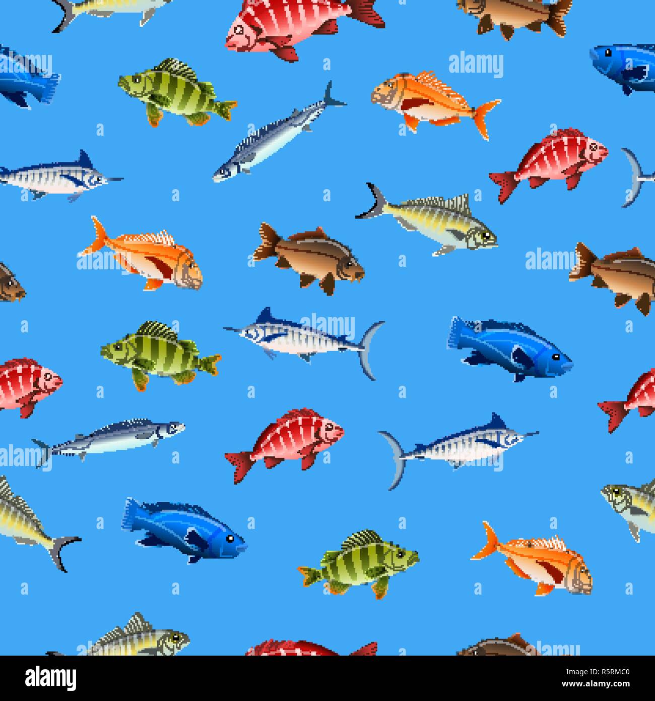 Decorative fishes on colored background seamless pattern Stock Vector