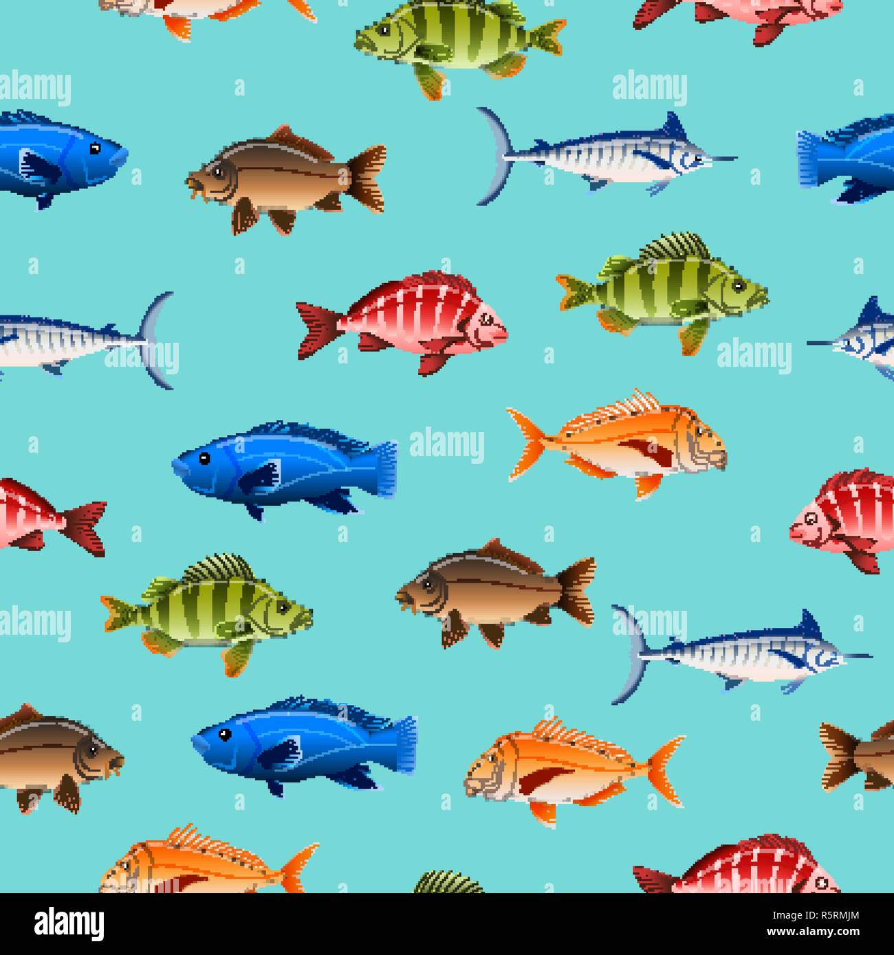 Various Australian fish seamless pattern on colored background Stock Vector