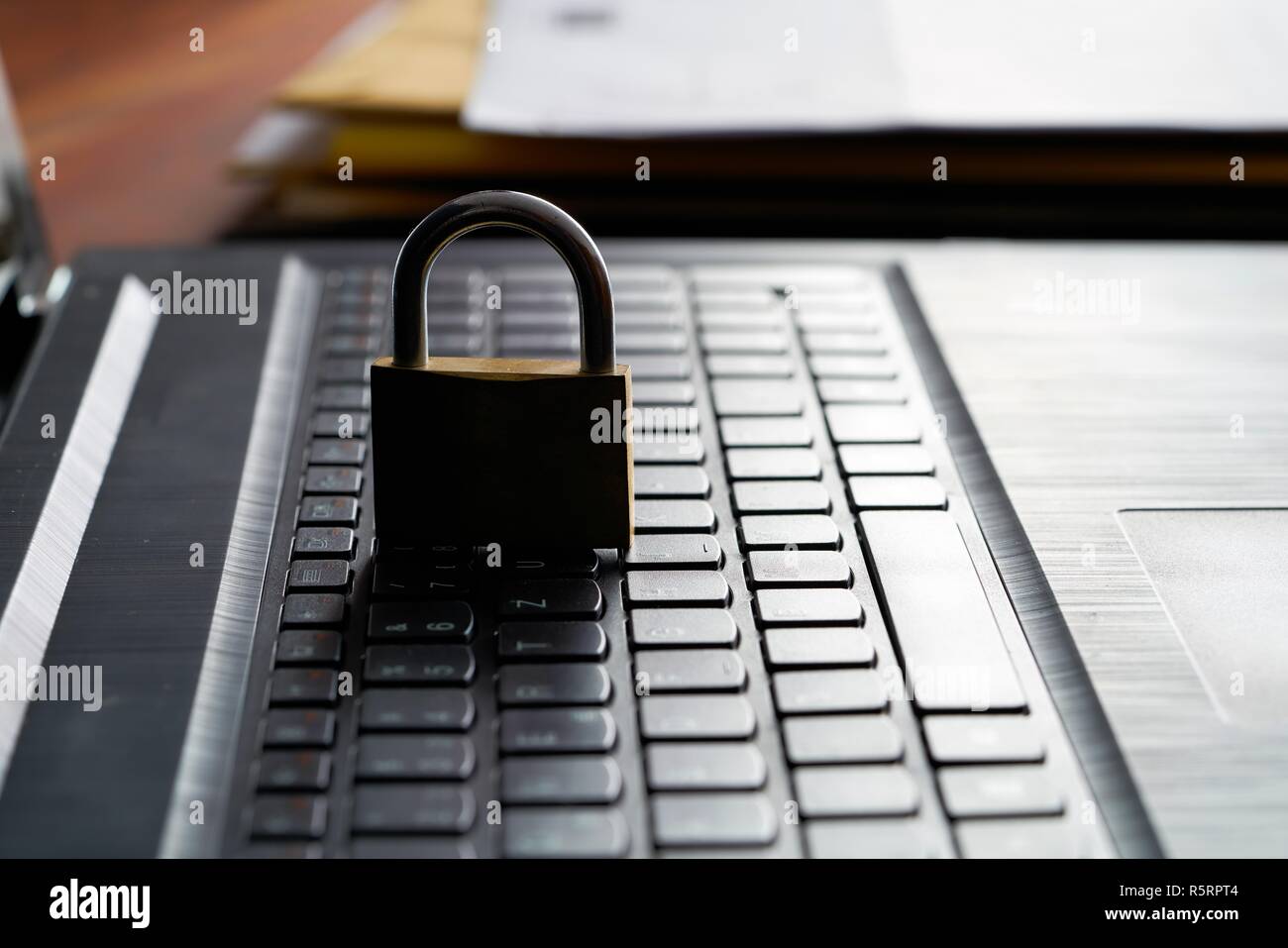 computer keyboard and padlock as a symbol of internet security Stock Photo