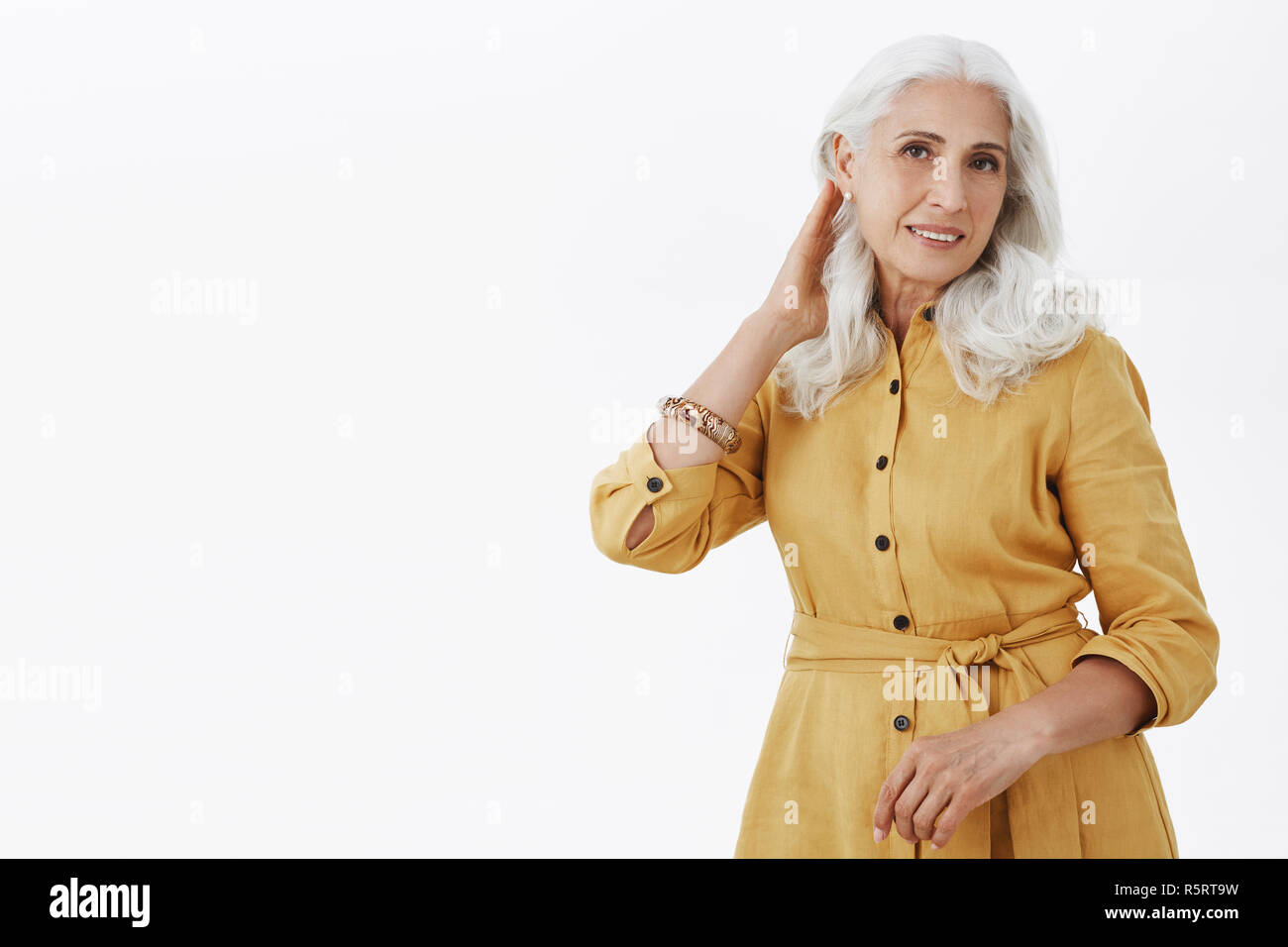Waist Up Shot Of Confident Feminine And Elegant Old Woman With