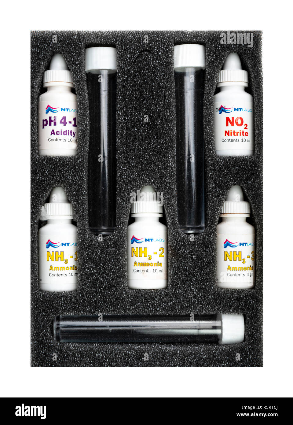 Pond water quality testing kit for water quality analysis, essential for keeping fish healthy. Stock Photo