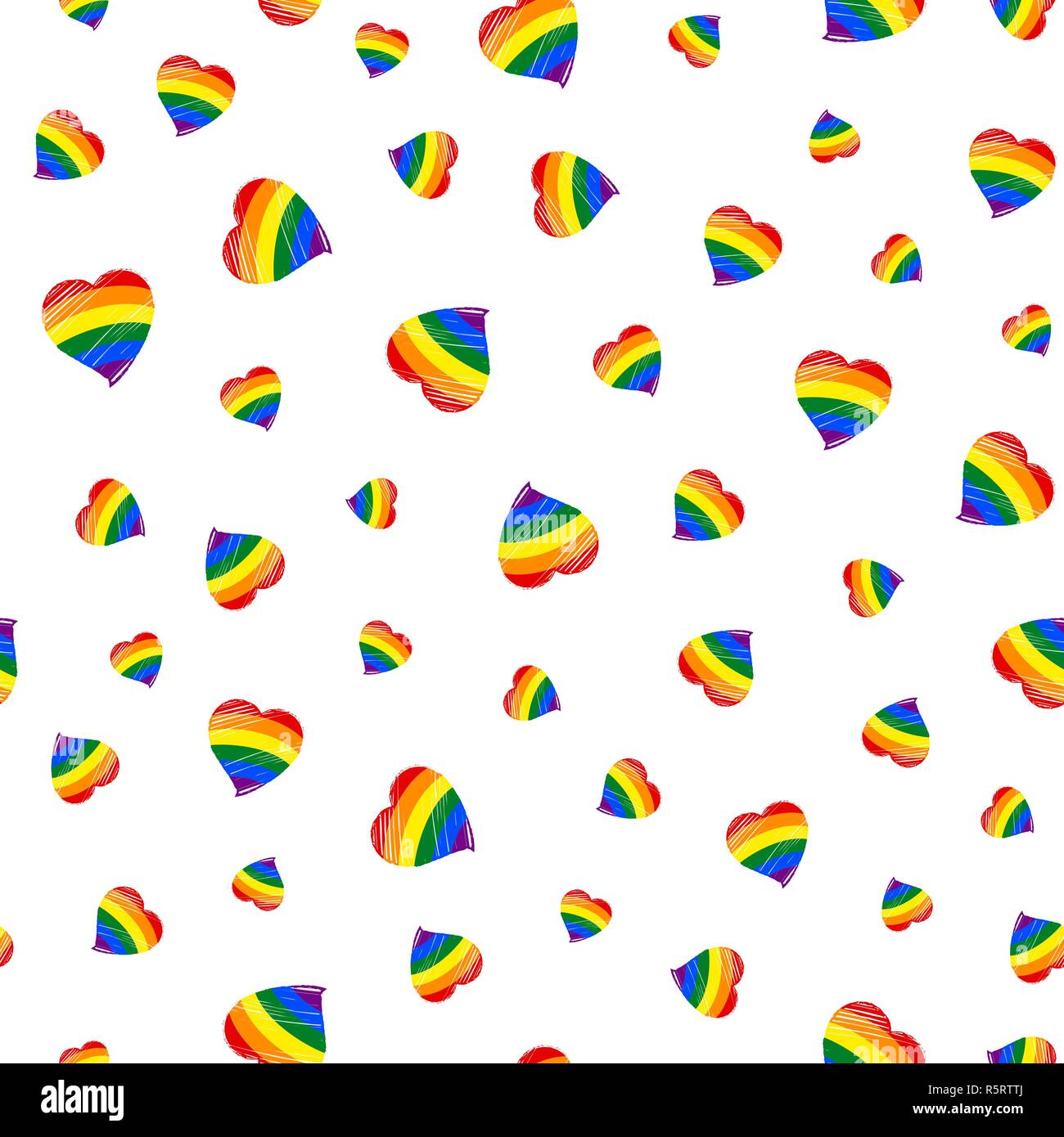 LGBT flag heart seamless pattern. Stock Vector