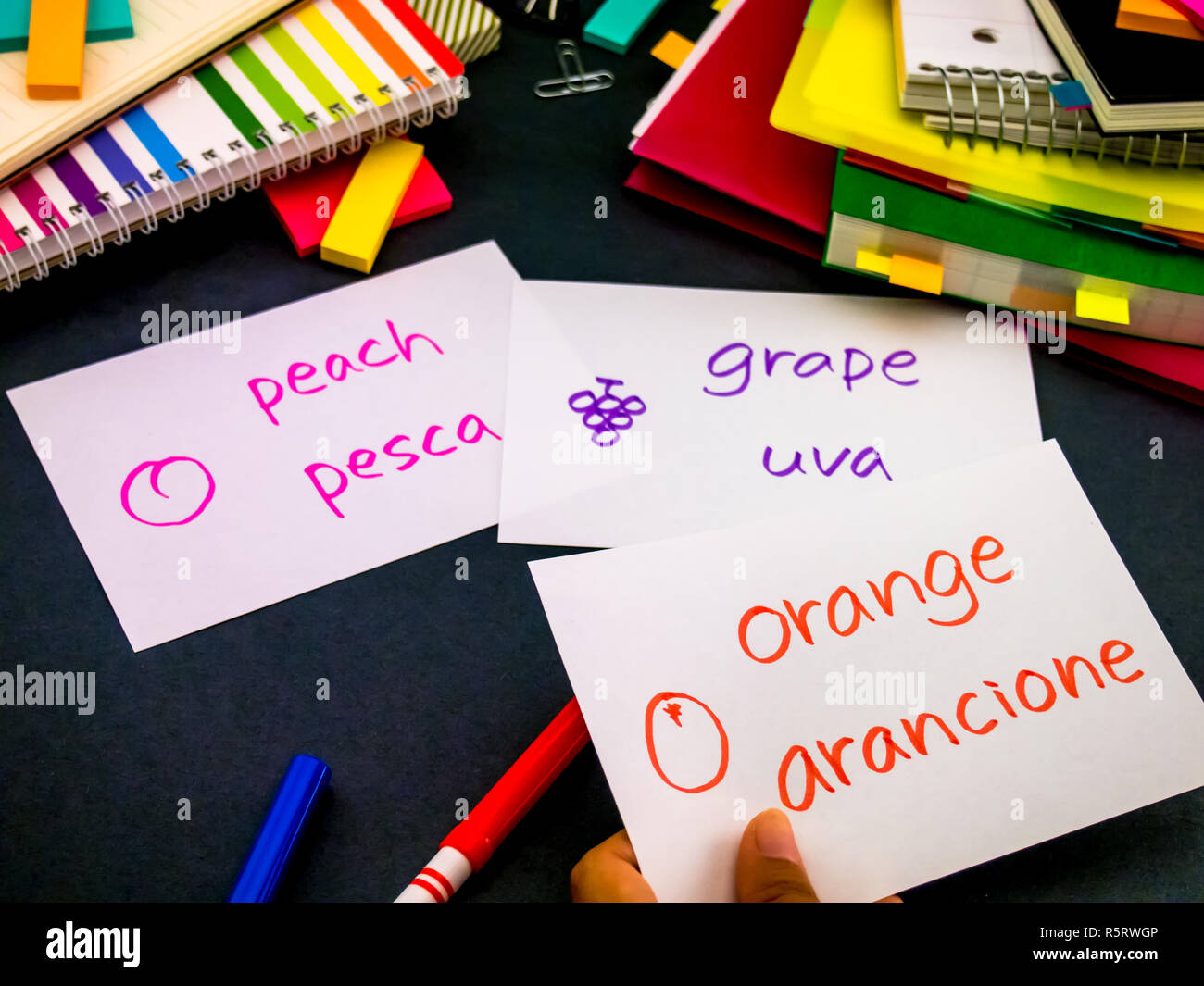 Learning New Language Making Original Flash Cards Italian Stock Photo