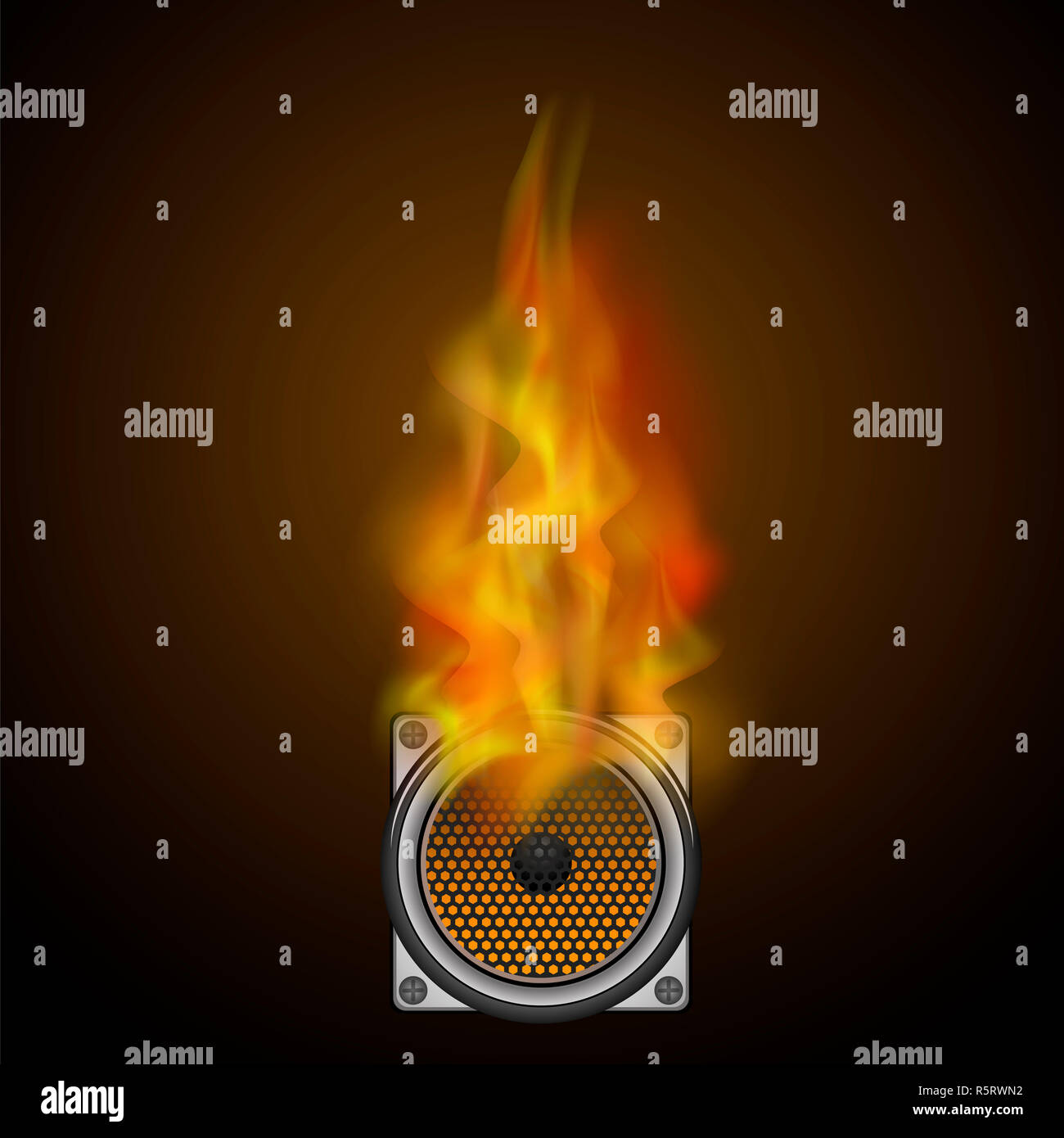 Musical Black Speaker and Fire Flame Stock Photo Alamy