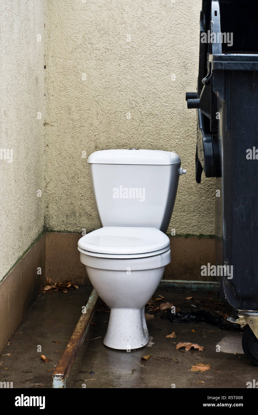 toilet seat abandoned as trash Stock Photo