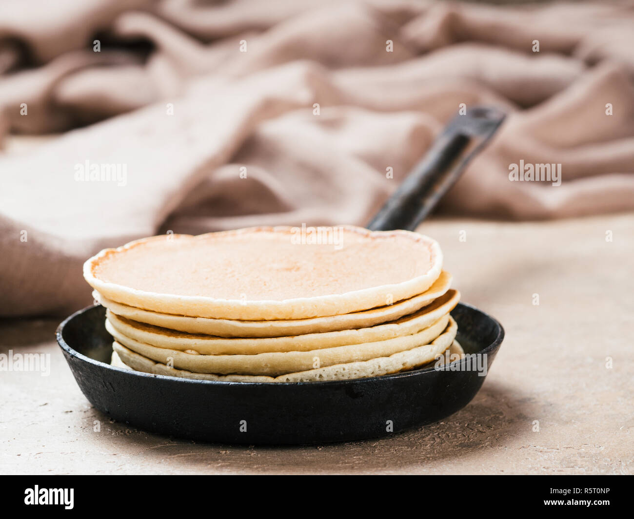 homemade pancakes in iron cast Stock Photo Alamy