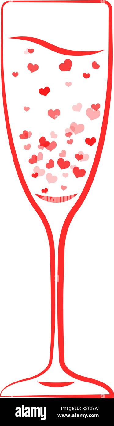 one champagne glass hearts Stock Vector