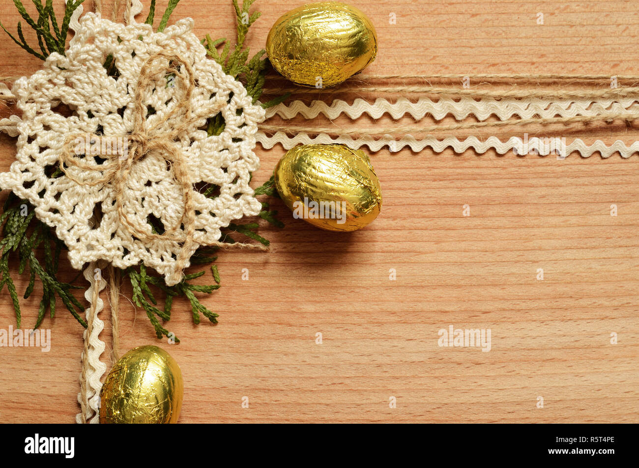 Wooden background with Easter composition Stock Photo