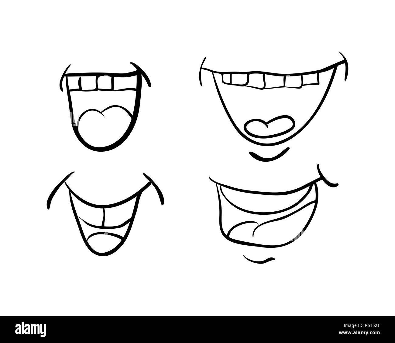 cartoon mouth with tongue and teeth set vector symbol icon design.  Beautiful illustration isolated on white background Stock Photo - Alamy