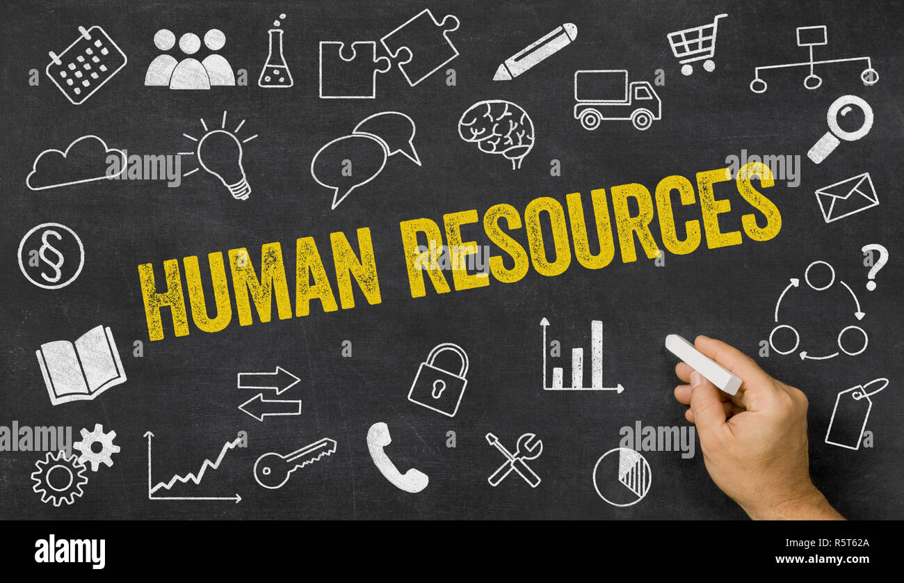blackboard with icons and text - human resources Stock Photo
