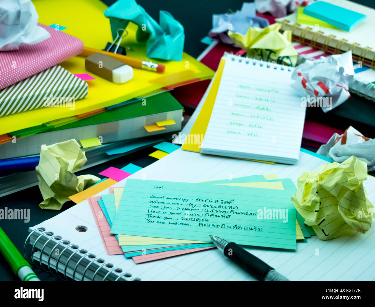 Learning New Language Writing Words Many Times on the Notebook  Thai Stock Photo