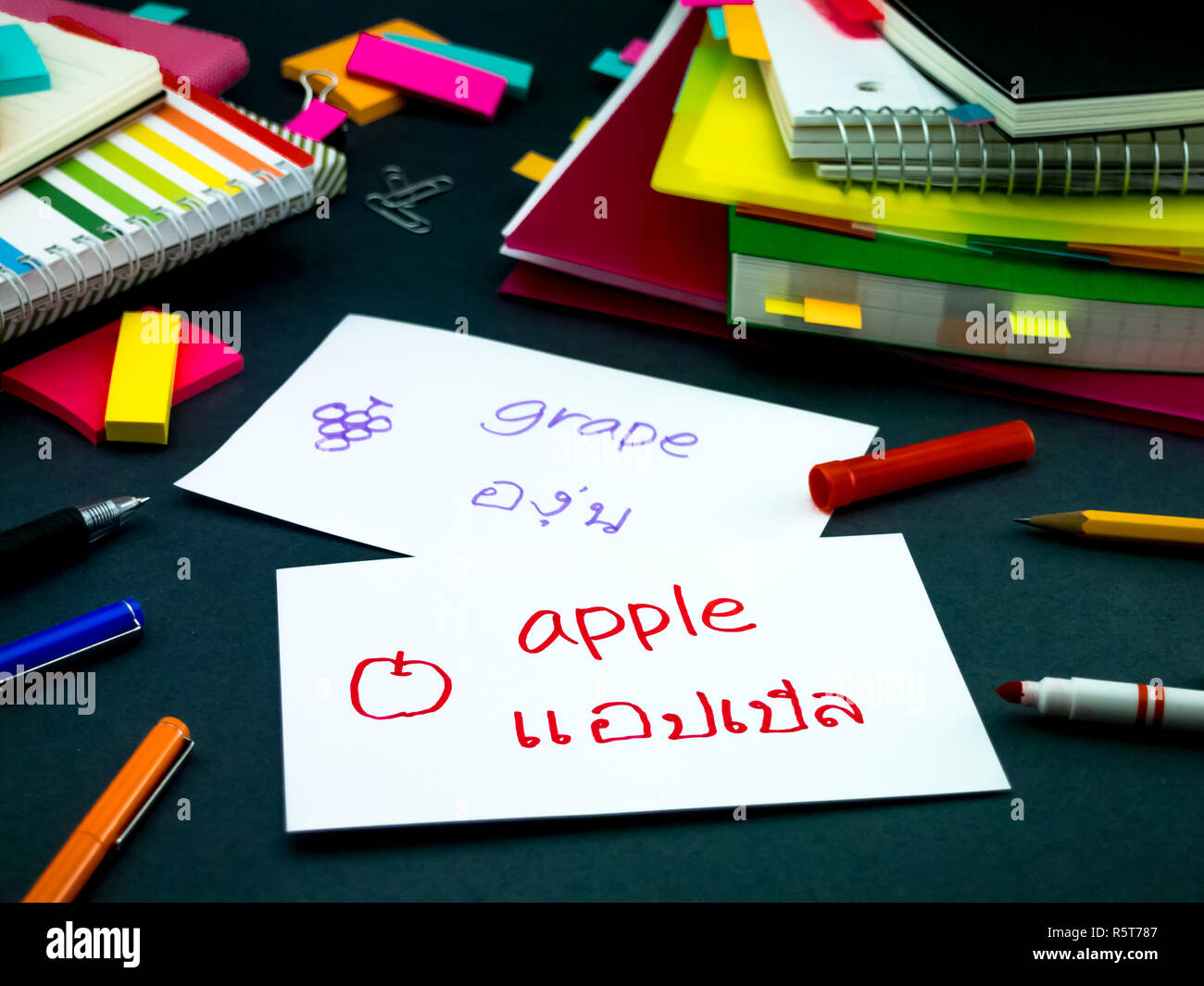 Learning New Language Making Original Flash Cards  Thai Stock Photo