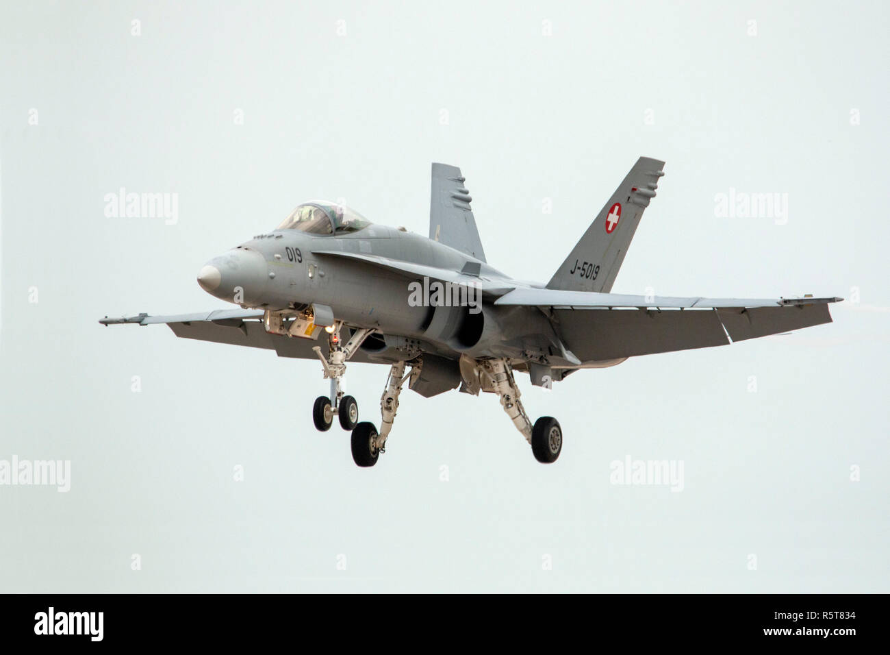 Swiss Air Force McDonnell Douglas F/A-18C Hornet participating in the Malta Airshow 2014. Stock Photo