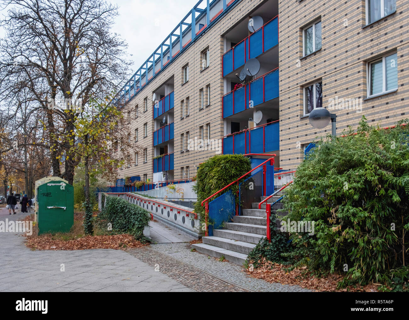 Berlin,Reinickendorf, Colourful exterior of modern apartment building in Bernauer Strasse Stock Photo