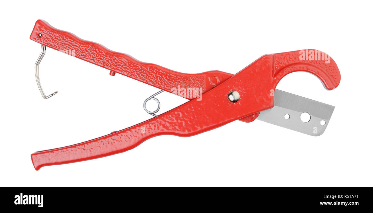 Scissors for plastic pipes isolated on white background Stock Photo