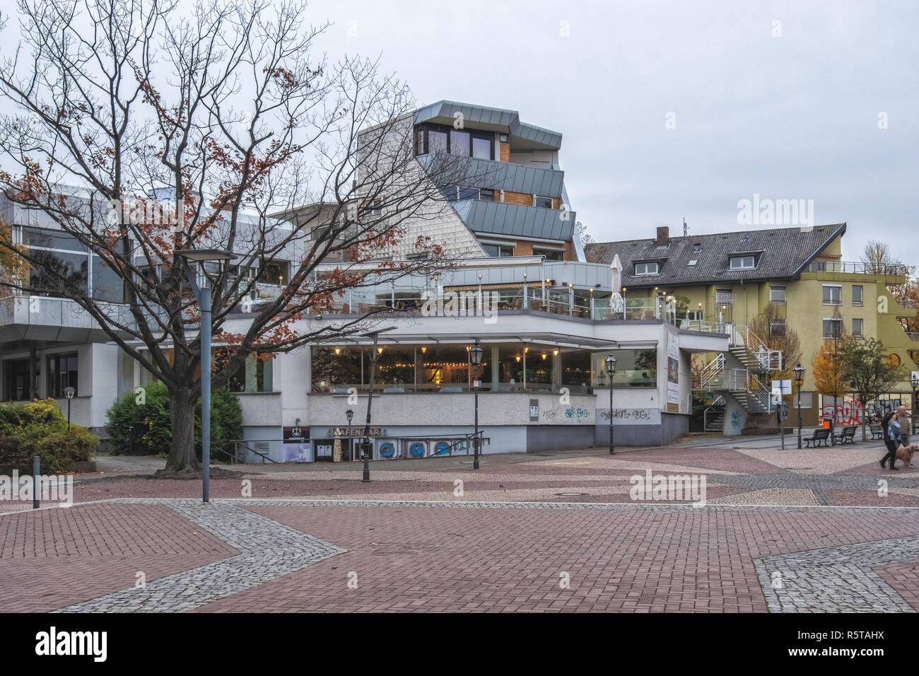 Berlin , Alt-Tegel.Tegeler Seeterrassen,Tegel lake terrace restaurant and bar.Modern waterside building Stock Photo