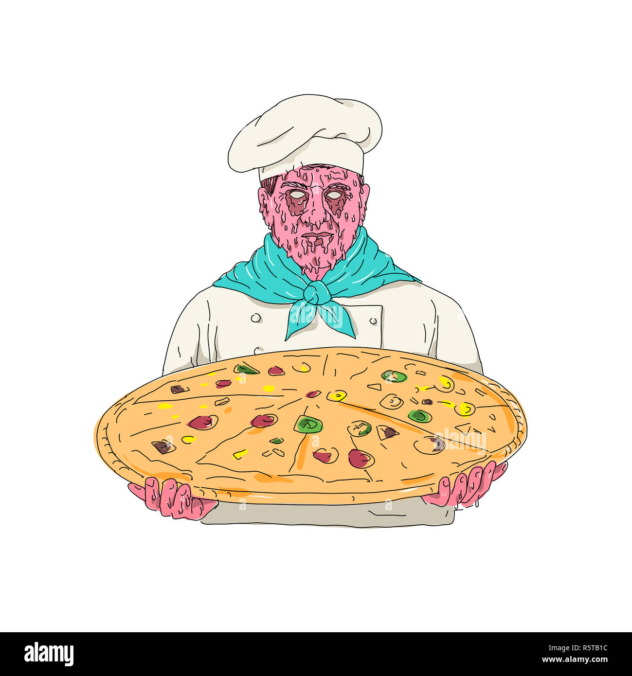 Zombie Chef Holding Pizza Pie Grime Art Stock Photo