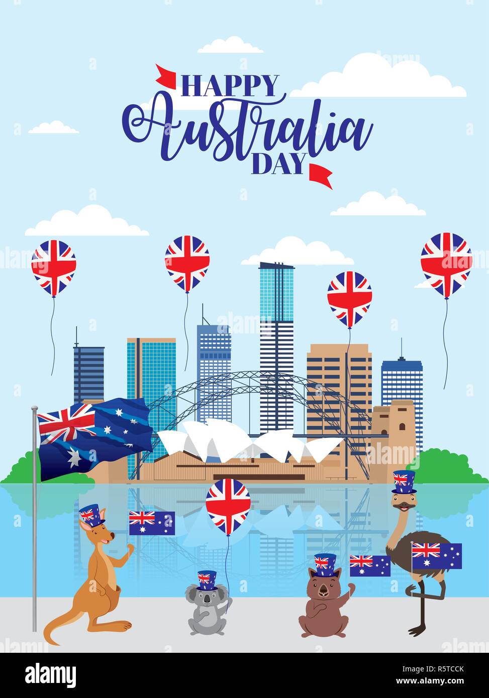 australia day celebration brisbane balloons animals with flags vector illustration Stock Vector