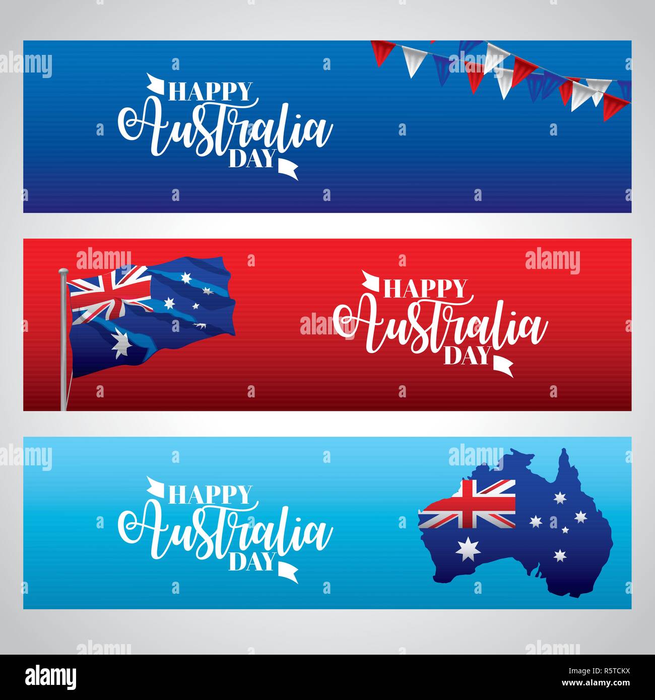 happy australia day banners pennants map flag celebration vector
