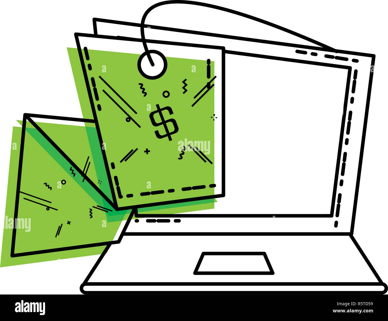 laptop computer with commercial tag hanging vector illustration design ...