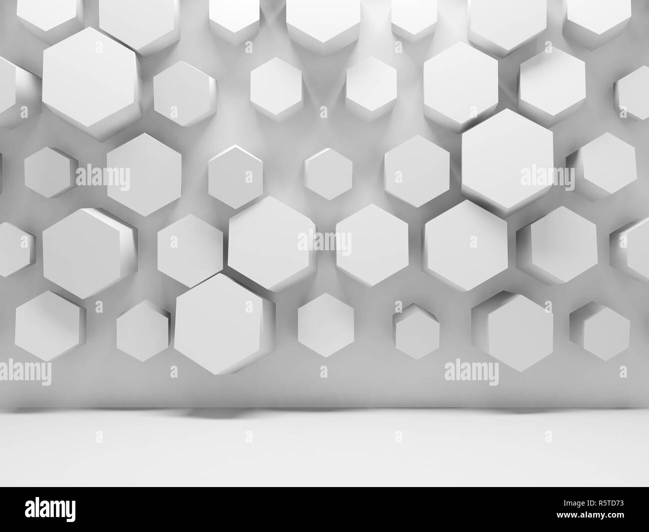Abstract blank white interior background with hexagonal pattern, 3d ...