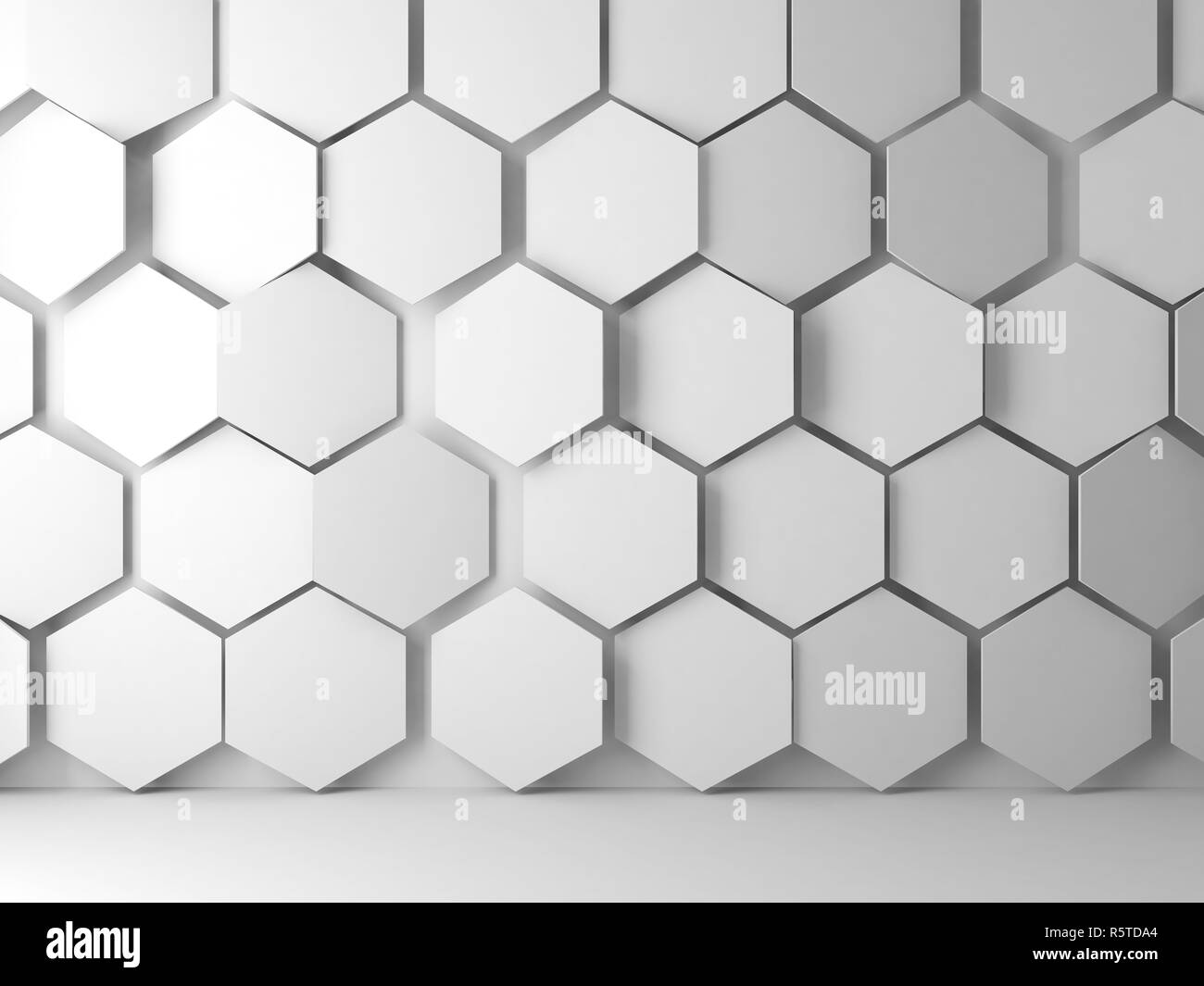Abstract blank white interior background with hexagonal relief pattern ...