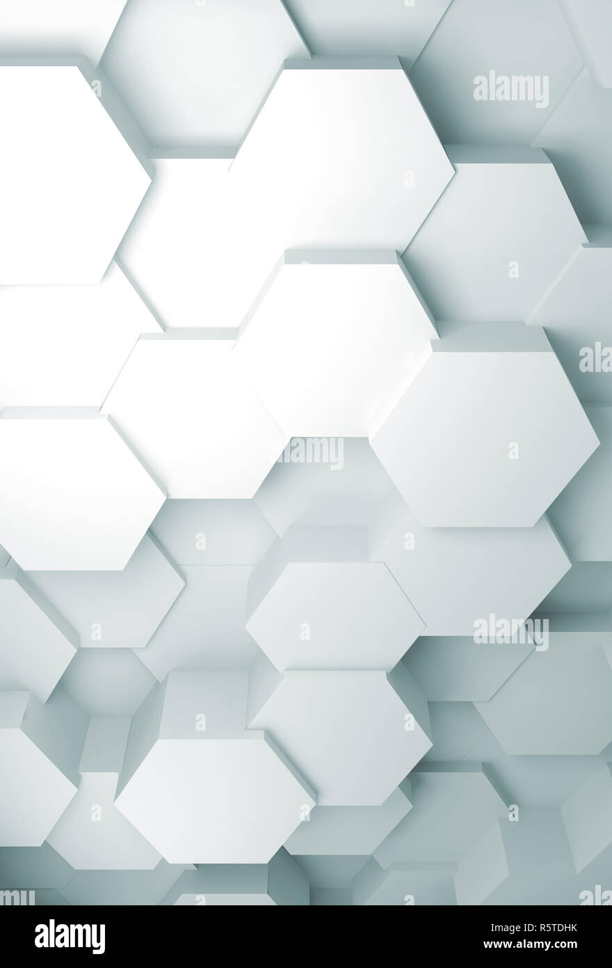 Abstract background with extruded hexagon pattern on wall, vertical 3d ...