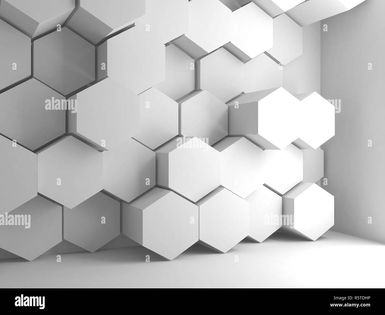 Abstract blank white interior background with hexagonal pattern ...