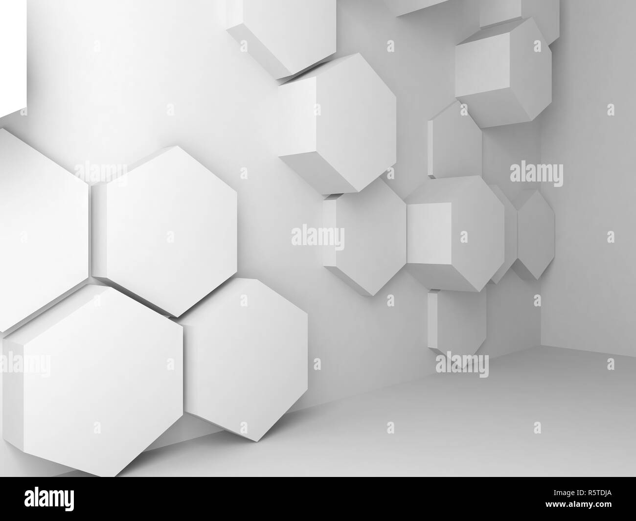 Abstract blank white interior background with hexagonal pattern, 3d ...