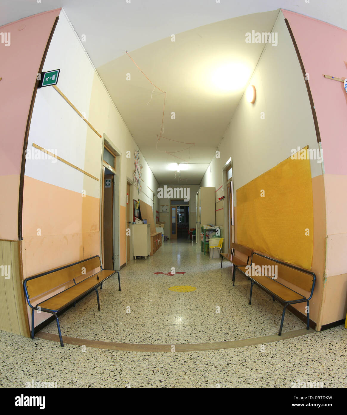 inside a school hall of a nursery school without children by fisheye lens Stock Photo
