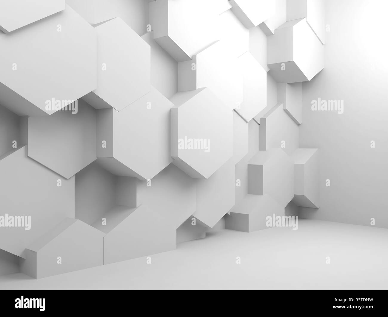 Abstract blank white interior background with hexagonal pattern on wall ...