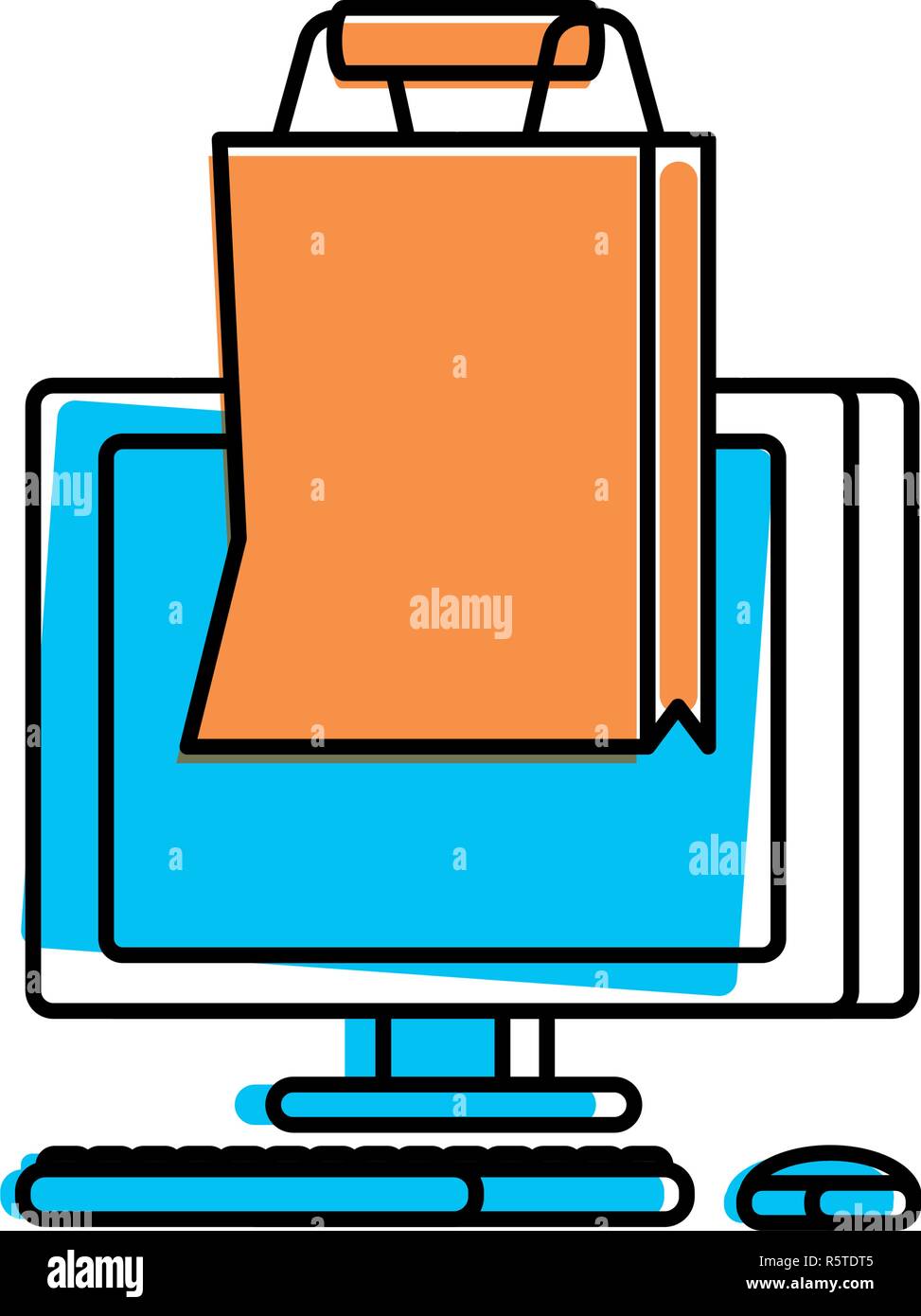 desktop computer with bag shopping vector illustration design Stock ...