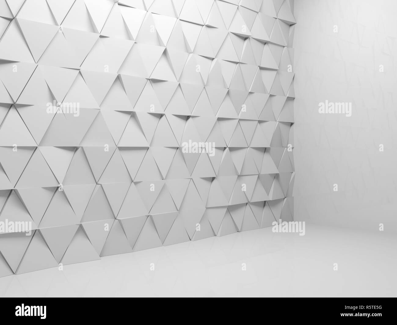 Abstract Empty White Interior Background With Triangular Pattern Wall