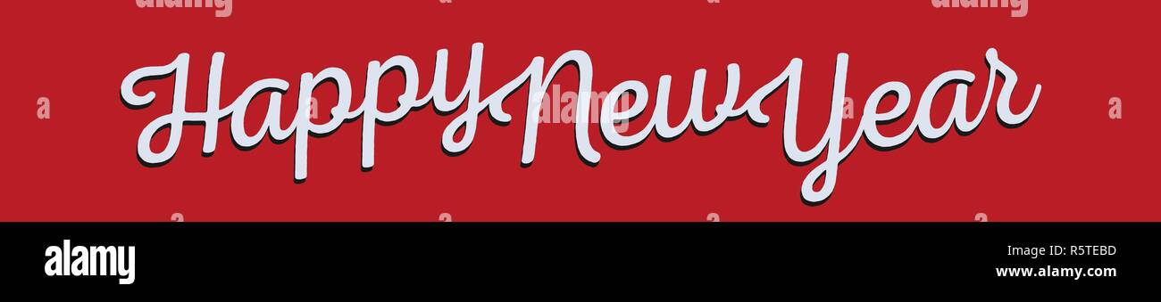 Happy New Year Greeting Banner White Lettering On Red Background