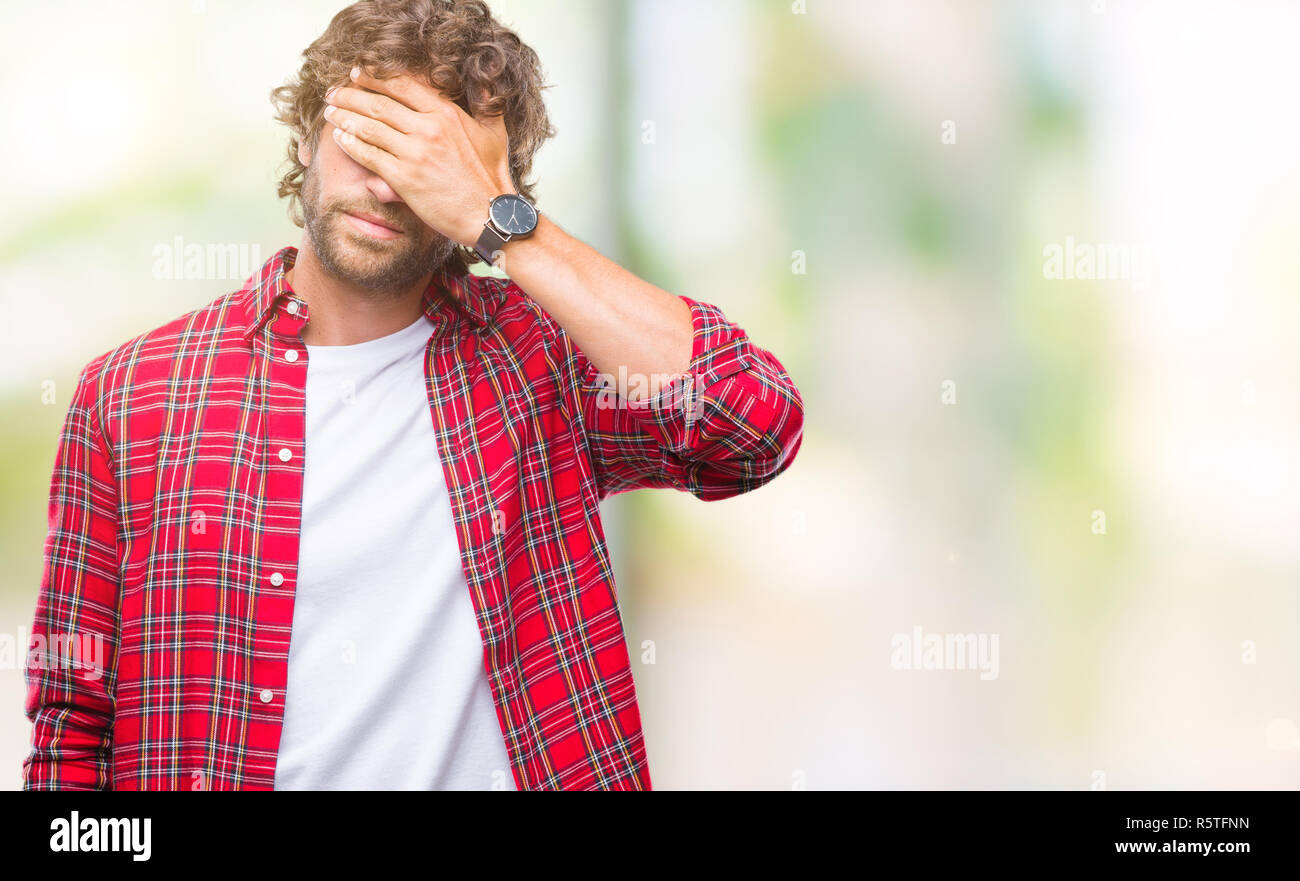 Handsome hispanic model man over isolated background smiling and ...