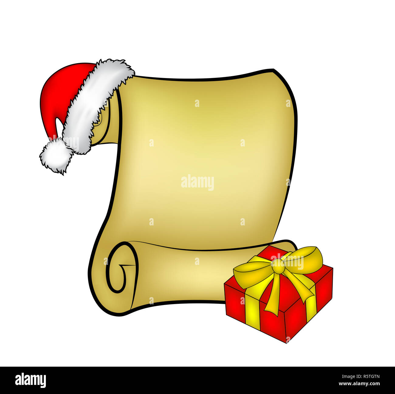 Christmas paper scroll card with santa cap,hat and gift. vector ...