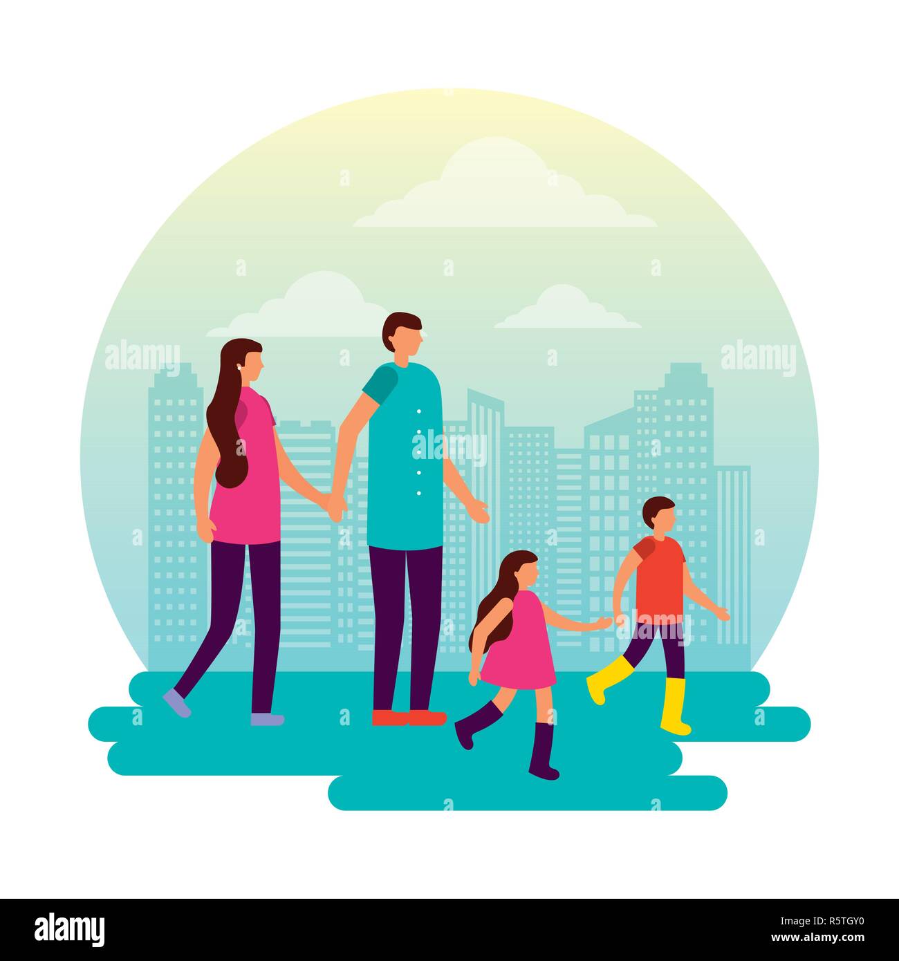 family walking outdoor park city vector illustration Stock Vector Image ...