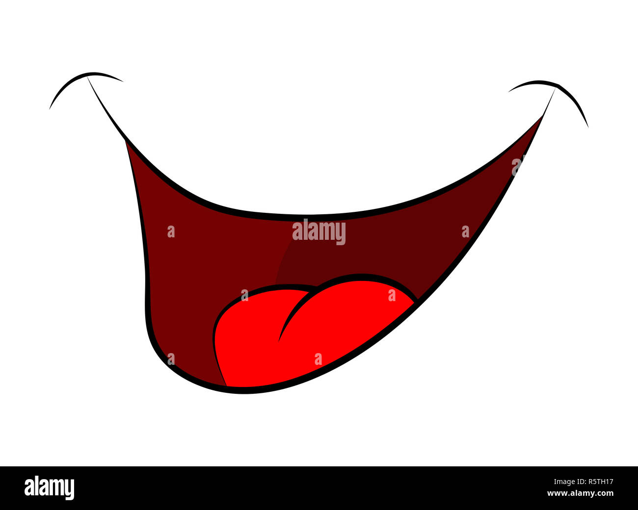 Cartoon smile, mouth, lips with teeth and tongue. vector illustration