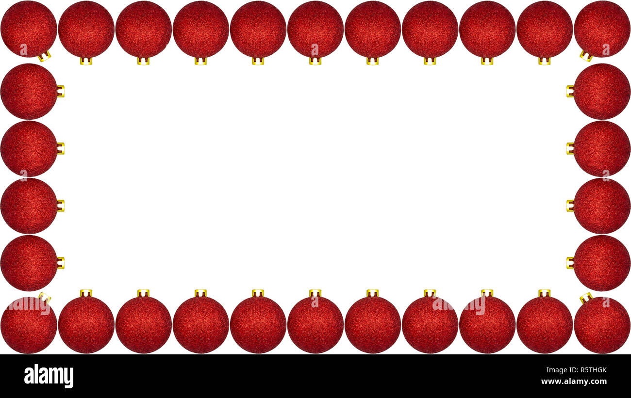 Frame made from a lot of red Christmas baubles, isolated on a white ...