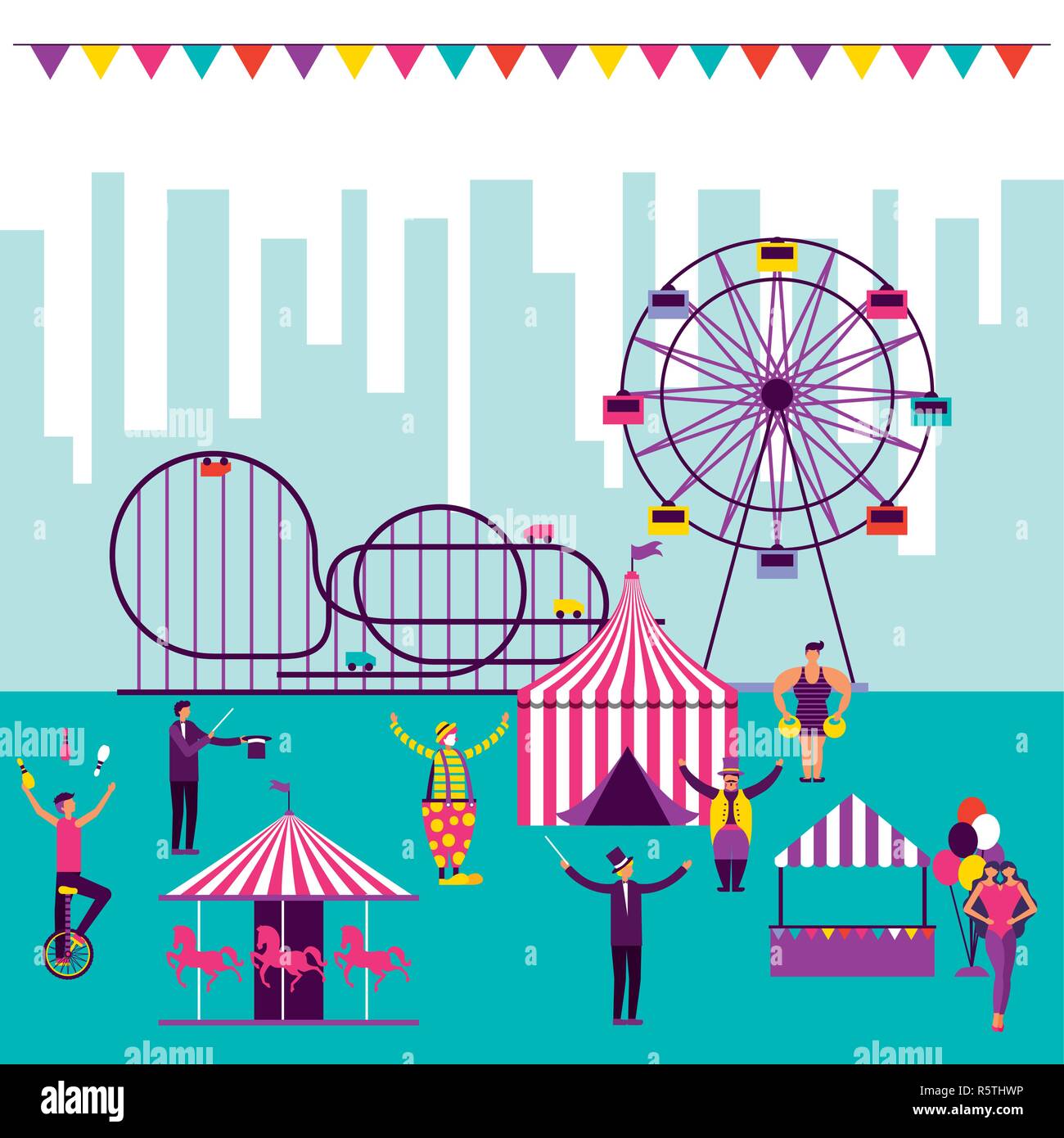 circus fun city outdoor tent ferris wheel attractions vector ...