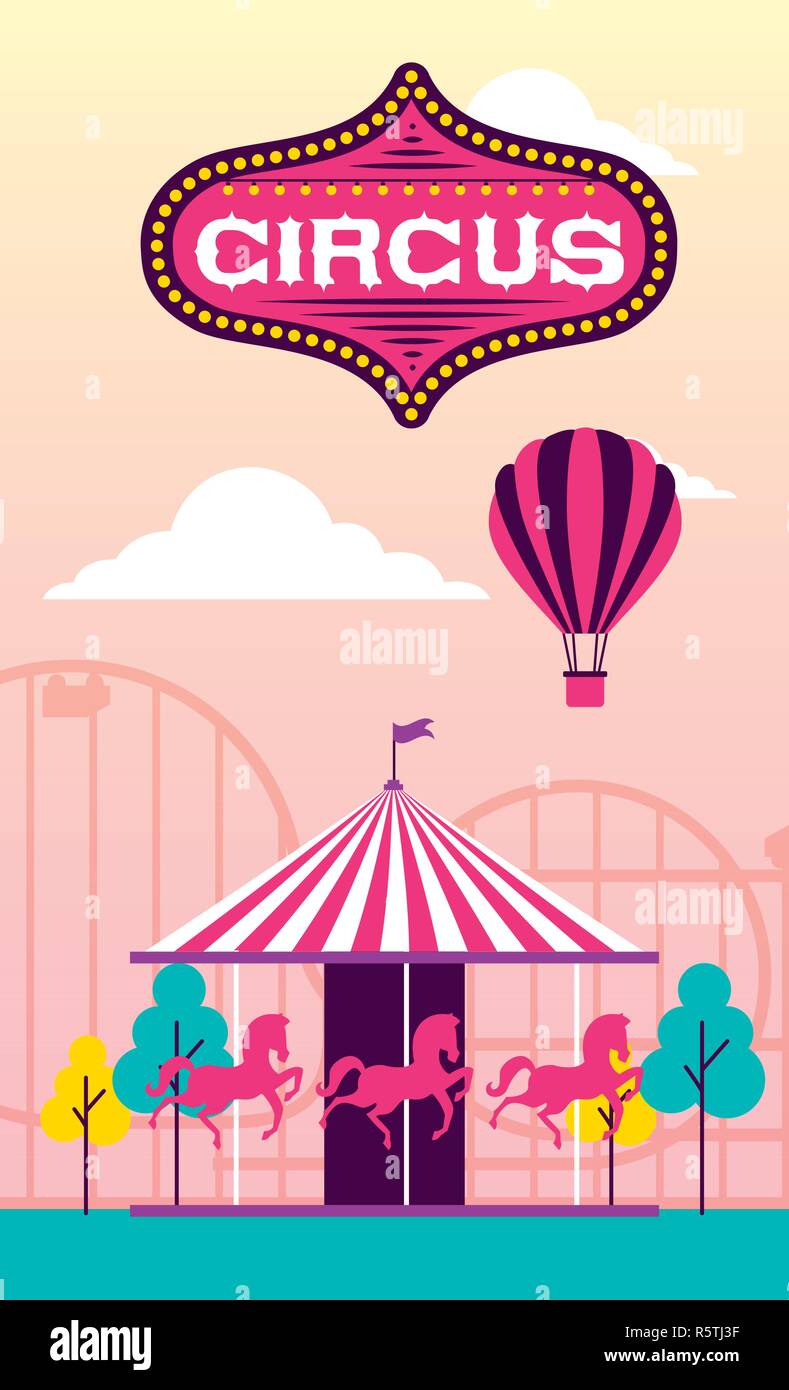 circus fun fair hot air balloon outdoor carousel vector illustration ...