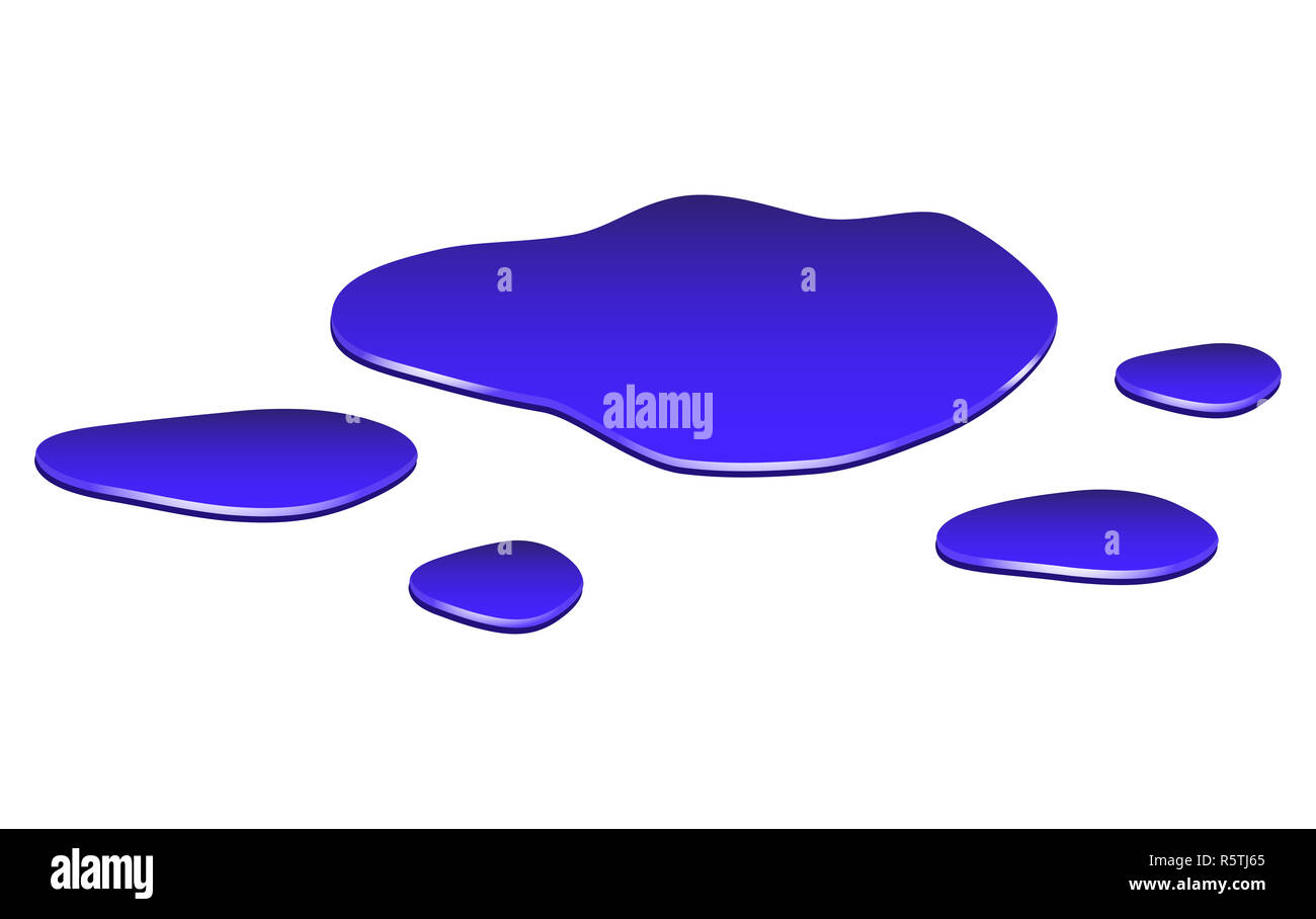 Puddle of water spill clipart. Blue stain, plash, drop. Vector
