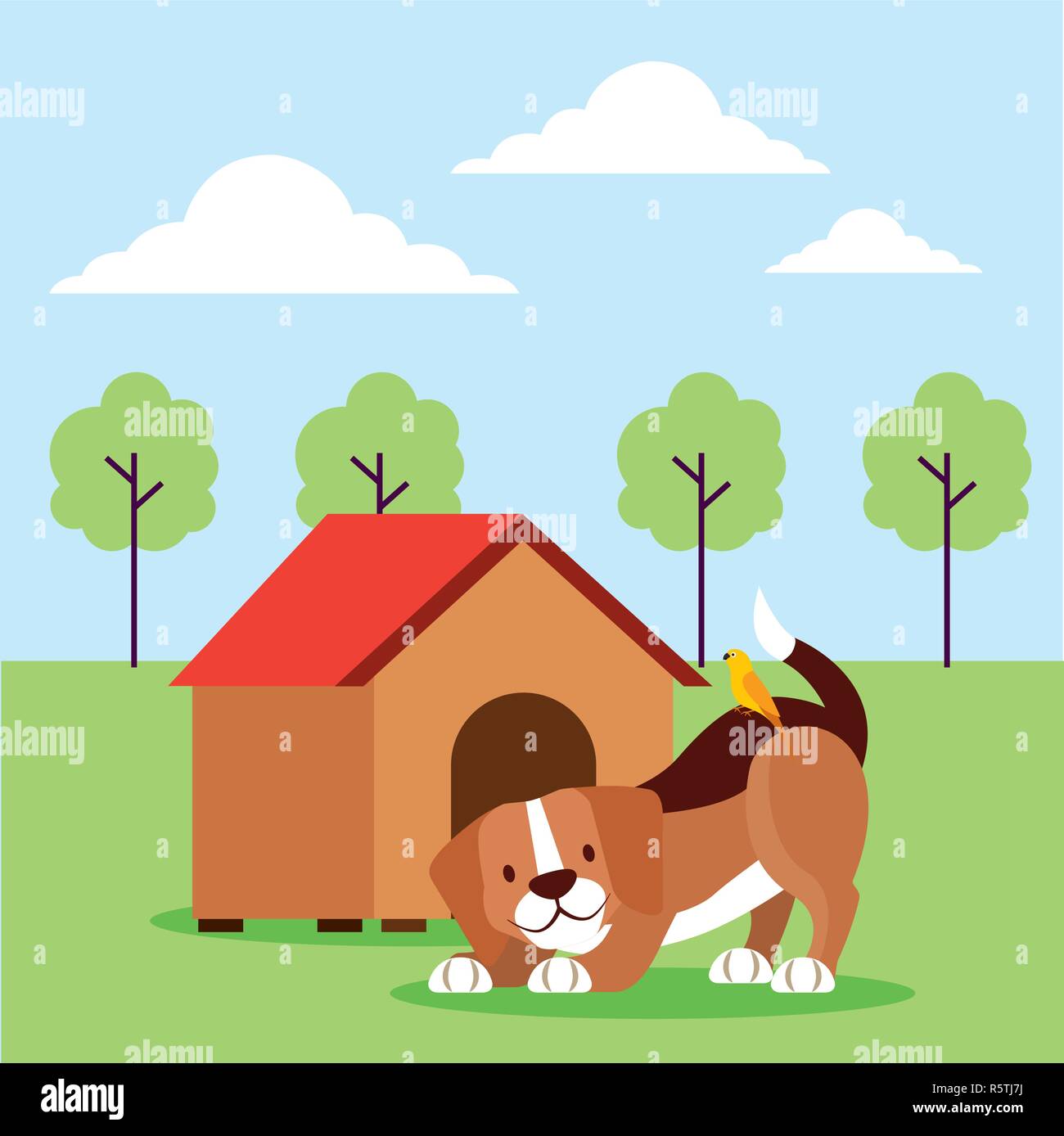 dog and wooden house outdoors vector illustration Stock Vector Image ...
