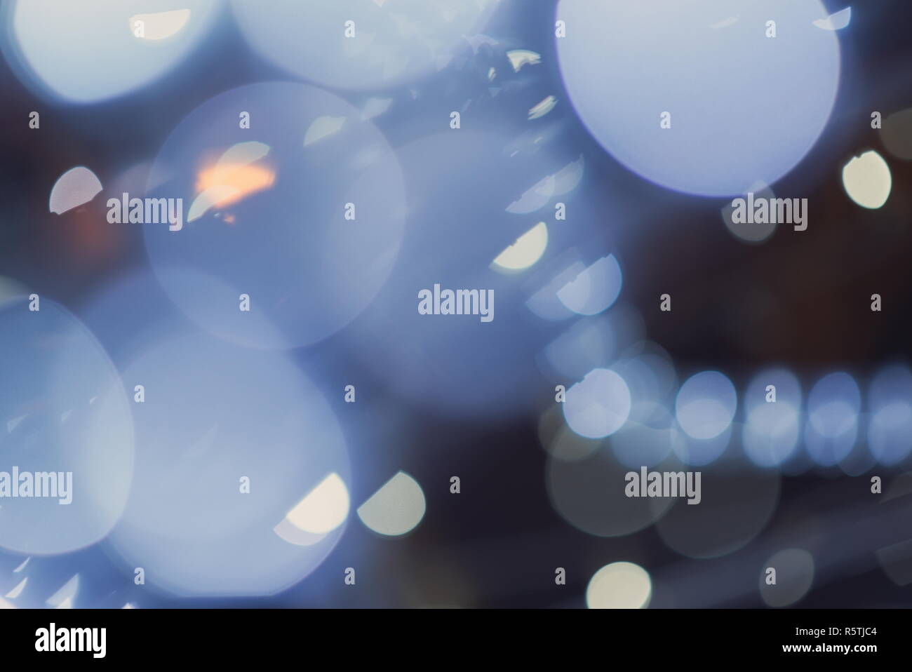 Blurred Blue and White Lights at Night Abstract Stock Photo