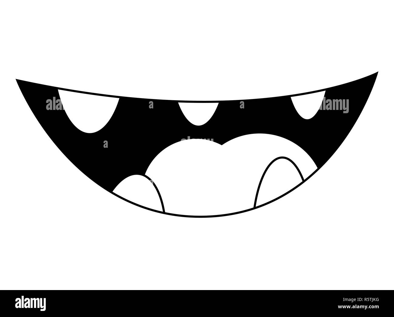 Cartoon Smile Mouth Lips With Teeth Vector Silhouette Outline