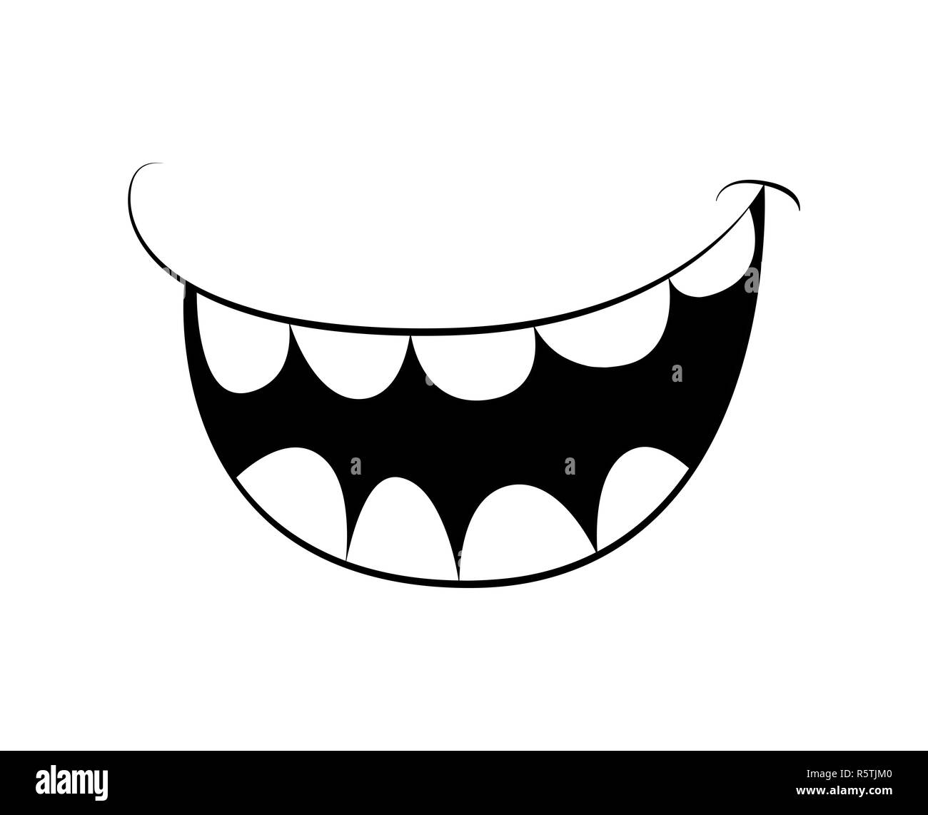 Cartoon Smile Mouth Lips With Teeth Vector Silhouette Outline